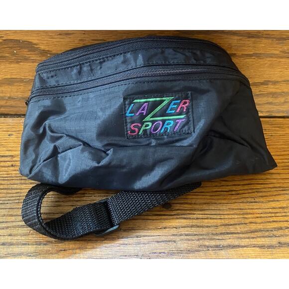 Vintage Handbags - Used Vintage 90s Lazer Sport Fanny Pack Travel Bag Black Waist Belt